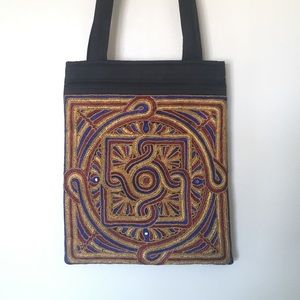 Vintage bag Embroidered Indian cloth shoulder bag mirror